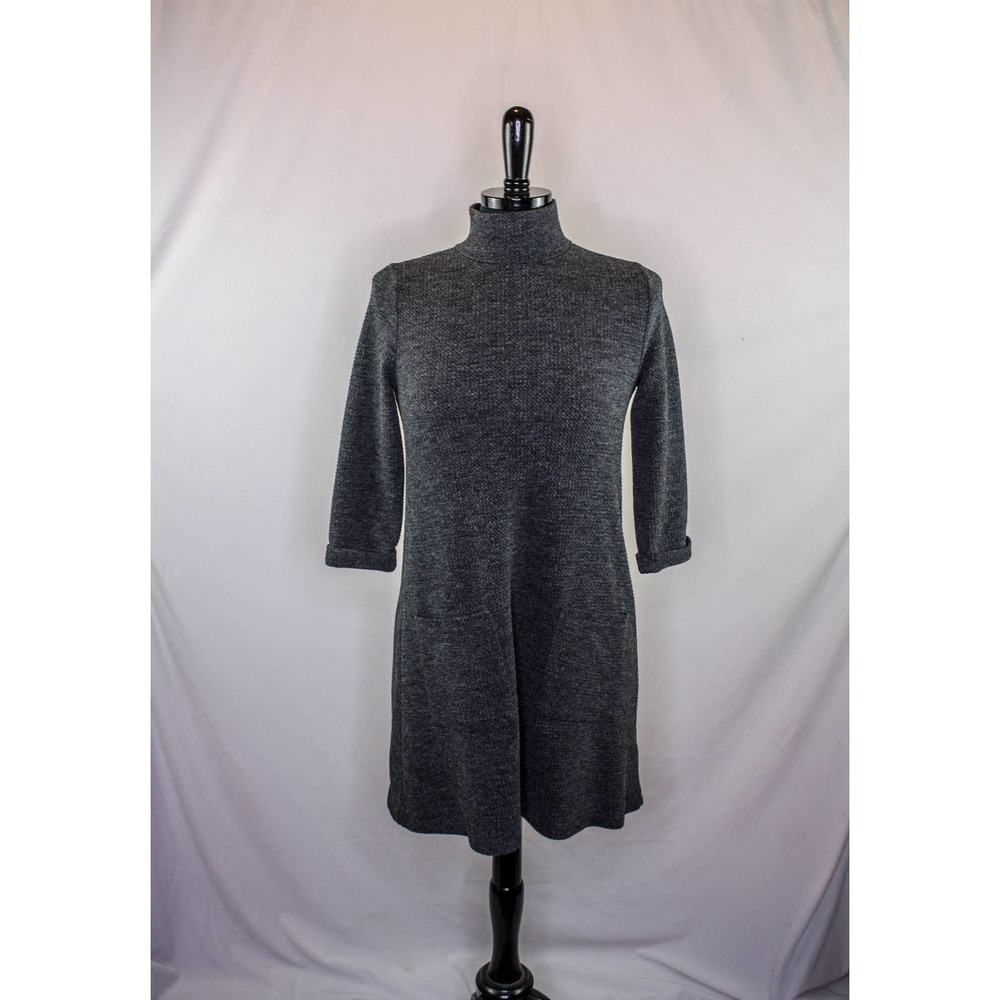 Everly Knit Dress High Neck Gray Pockets Size S